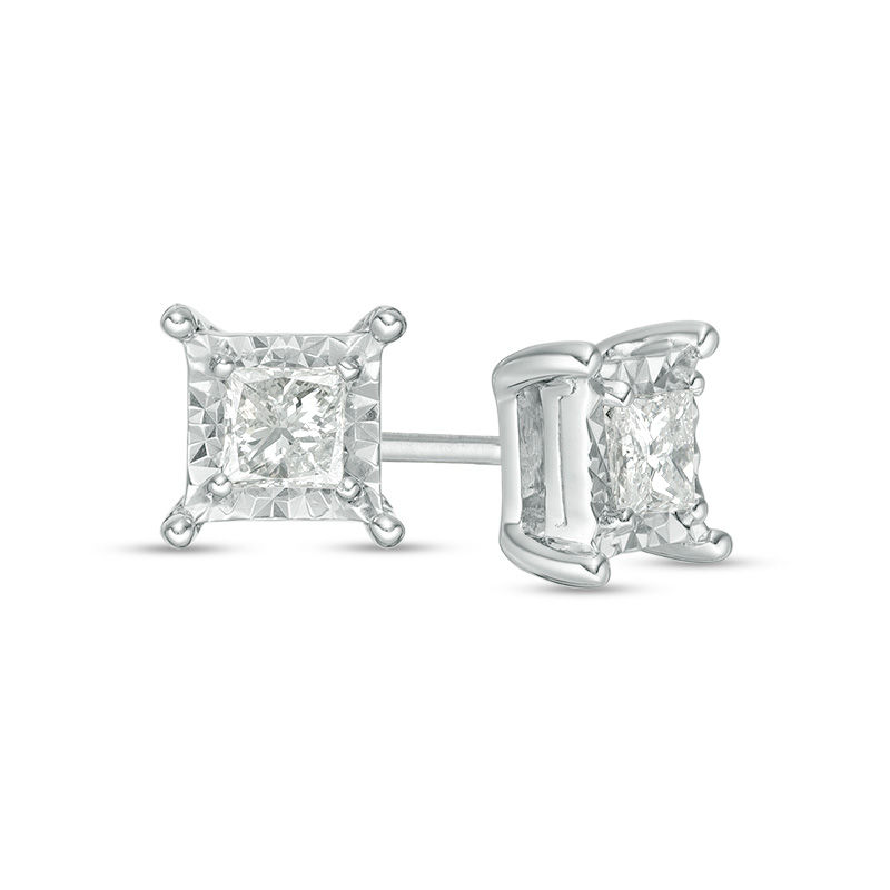 Main Image 1 of 1/4 CT. T.W. Princess-Cut Diamond Solitaire Stud Earrings in Sterling Silver
