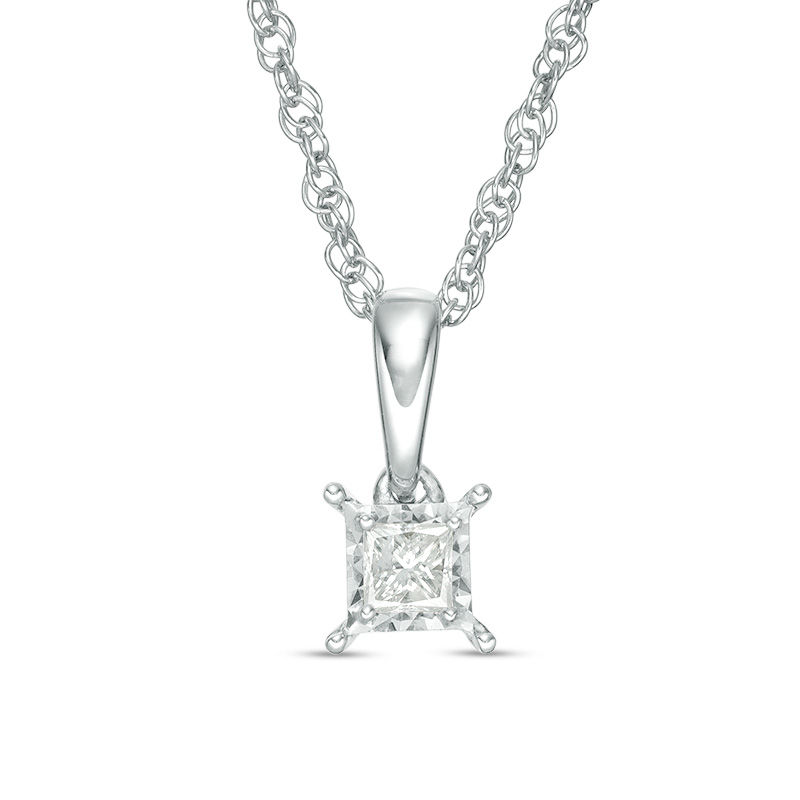 Main Image 1 of 1/10 CT. Princess-Cut Diamond Solitaire Pendant in Sterling Silver (J/I3)