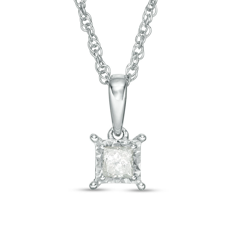 Main Image 1 of 1/5 CT. Princess-Cut Diamond Solitaire Pendant in Sterling Silver (J/I3)