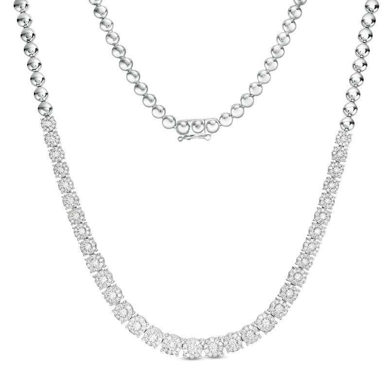 3 CT. T.W. Graduated Diamond and Bead Necklace in 10K White Gold