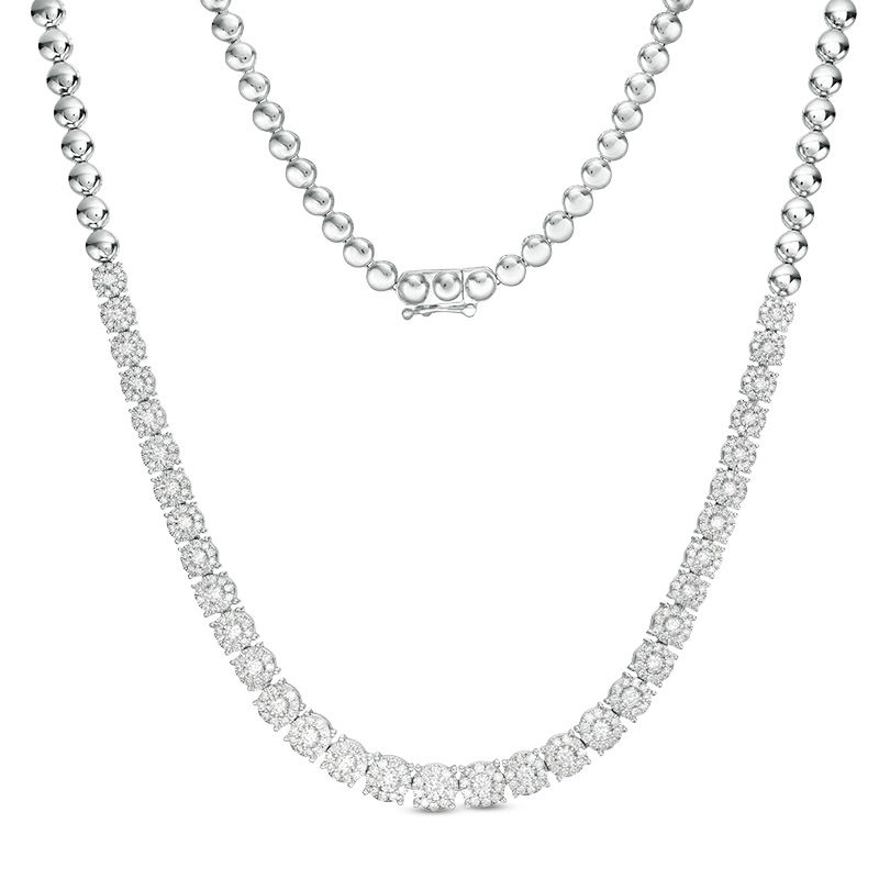 Main Image 1 of 3 CT. T.W. Graduated Diamond and Bead Necklace in 10K White Gold