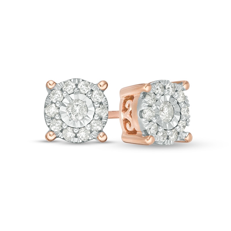 Main Image 1 of 1/4 CT. T.W. Diamond Frame Stud Earrings in 10K Rose Gold