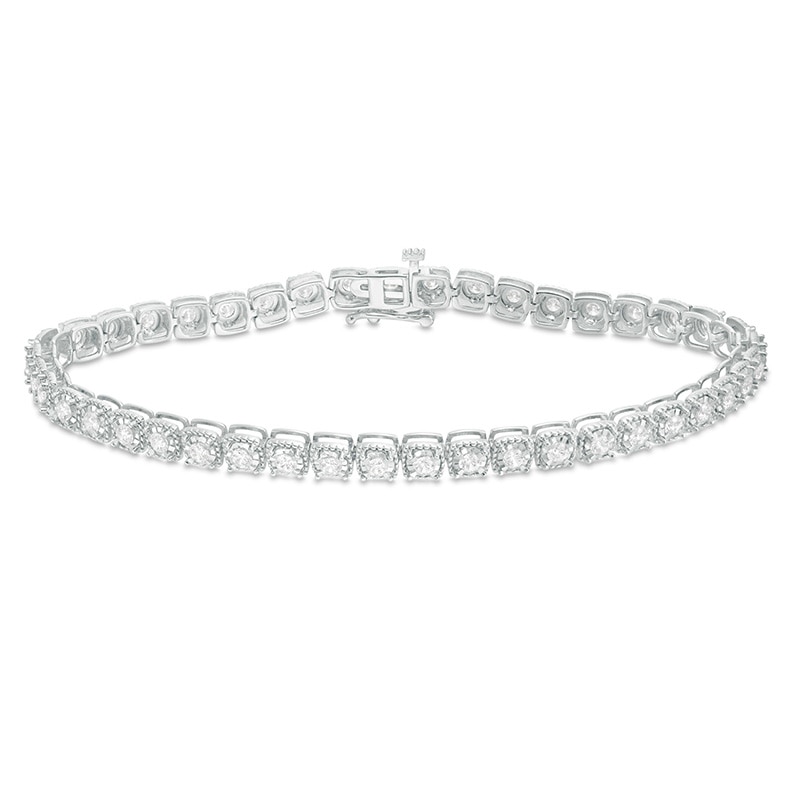 2 CT. T.W. Diamond Vintage-Style Tennis Bracelet in 10K White Gold - 7.5"