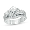 Thumbnail Image 0 of 1 CT. T.W. Princess-Cut Diamond Bypass Bridal Set in 10K White Gold