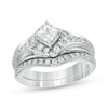 Thumbnail Image 1 of 1 CT. T.W. Princess-Cut Diamond Bypass Bridal Set in 10K White Gold