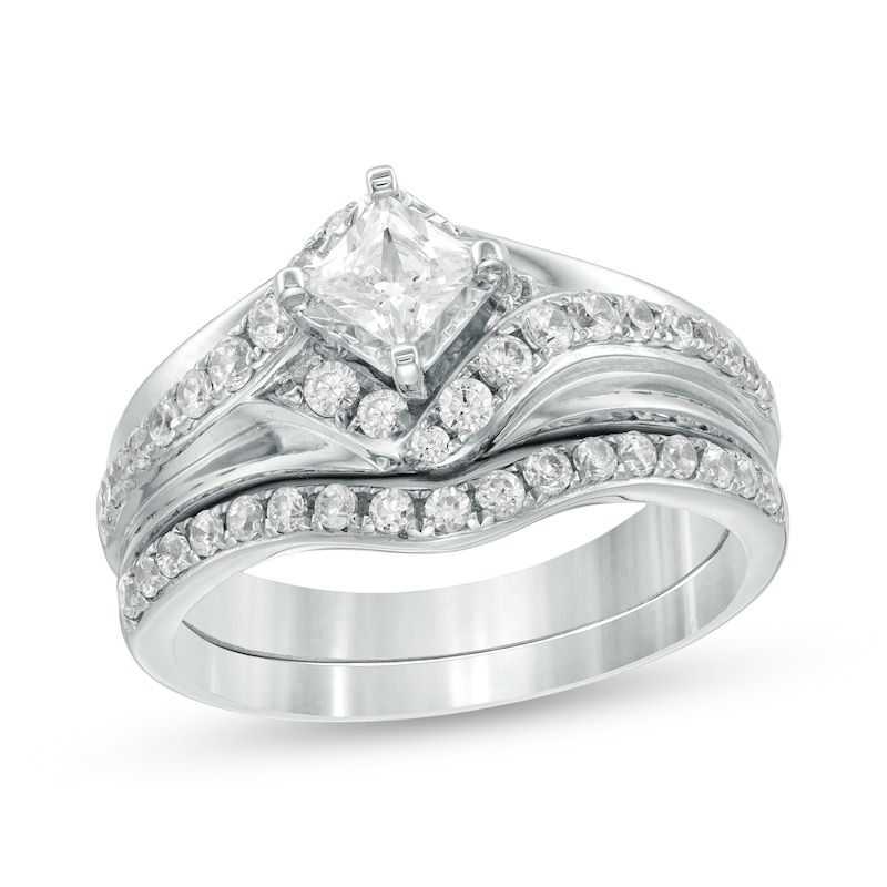 1 CT. T.W. Princess-Cut Diamond Bypass Bridal Set in 10K White Gold