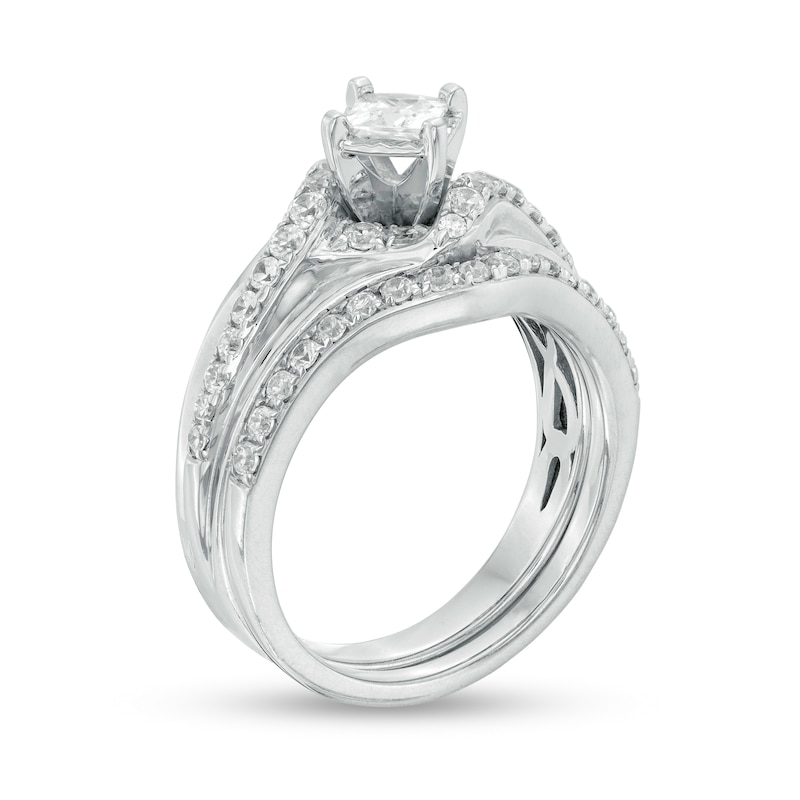 1 CT. T.W. Princess-Cut Diamond Bypass Bridal Set in 10K White Gold