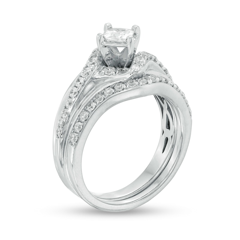 Main Image 2 of 1 CT. T.W. Princess-Cut Diamond Bypass Bridal Set in 10K White Gold