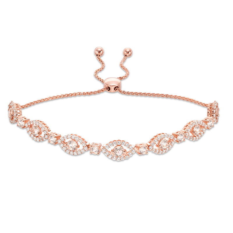Main Image 1 of Morganite and Lab-Created White Sapphire Alternating Frame Bolo Bracelet in Sterling Silver with 18K Rose Gold Plate