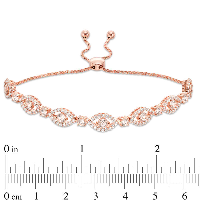 Main Image 2 of Morganite and Lab-Created White Sapphire Alternating Frame Bolo Bracelet in Sterling Silver with 18K Rose Gold Plate