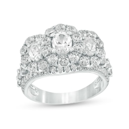 3 CT. T.W. Certified Oval Diamond Past Present Future® Frame Engagement Ring in 14K White Gold (I/SI2)