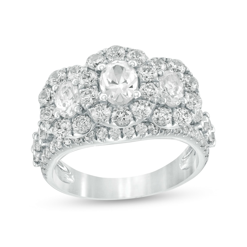 Main Image 1 of 3 CT. T.W. Certified Oval Diamond Past Present Future® Frame Engagement Ring in 14K White Gold (I/SI2)