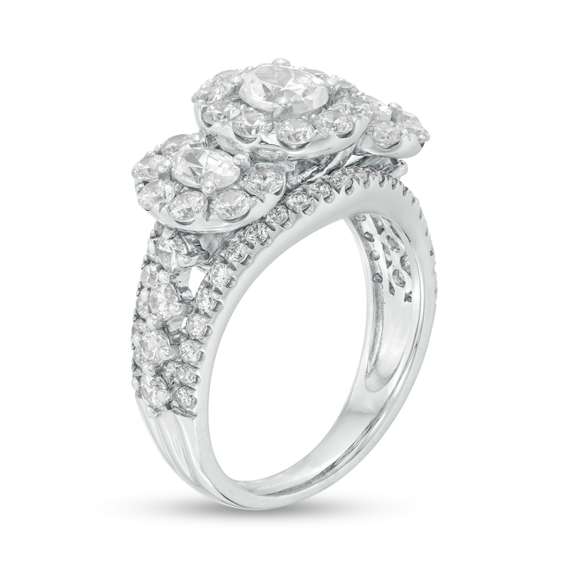 3 CT. T.W. Certified Oval Diamond Past Present Future® Frame Engagement Ring in 14K White Gold (I/SI2)