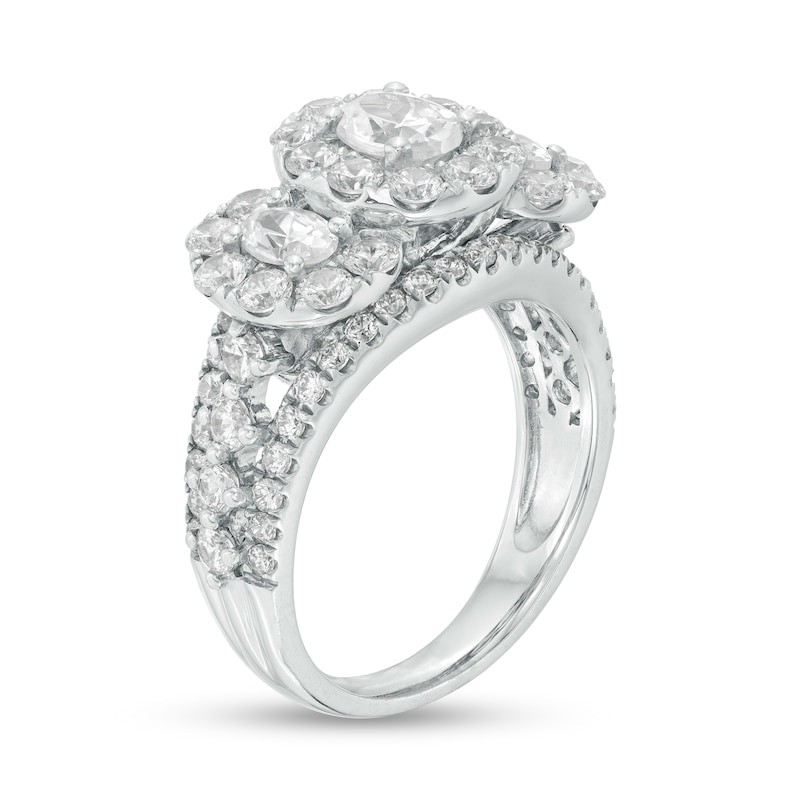 Main Image 2 of 3 CT. T.W. Certified Oval Diamond Past Present Future® Frame Engagement Ring in 14K White Gold (I/SI2)