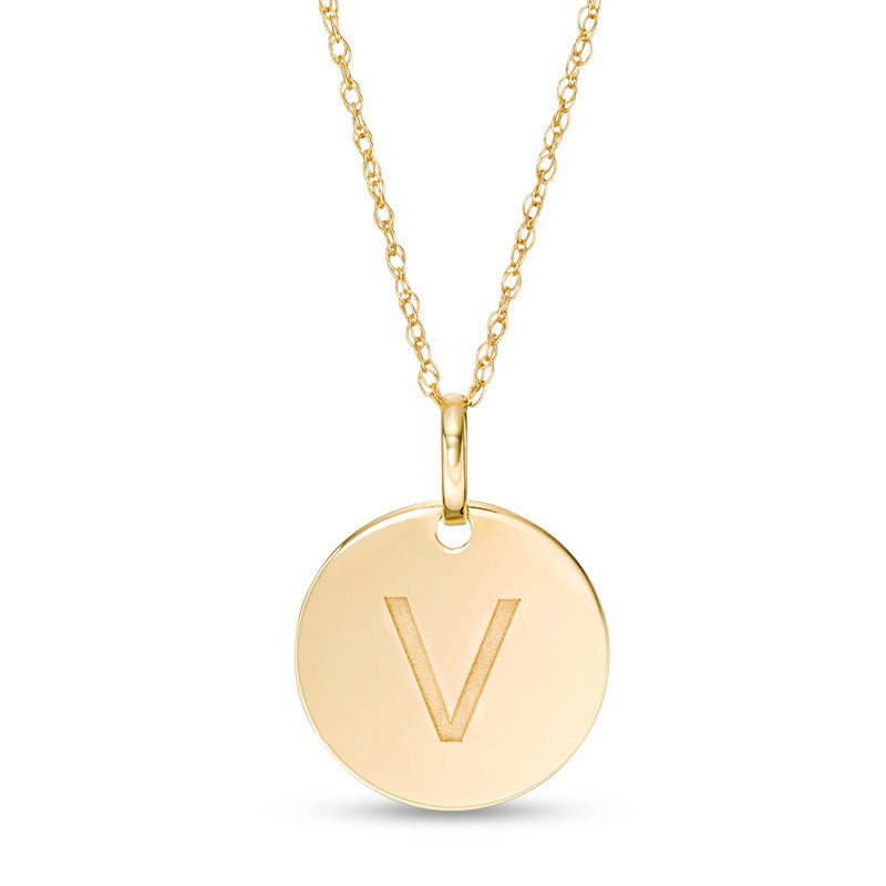 Small Disc Uppercase "V" Pendant in 10K Gold