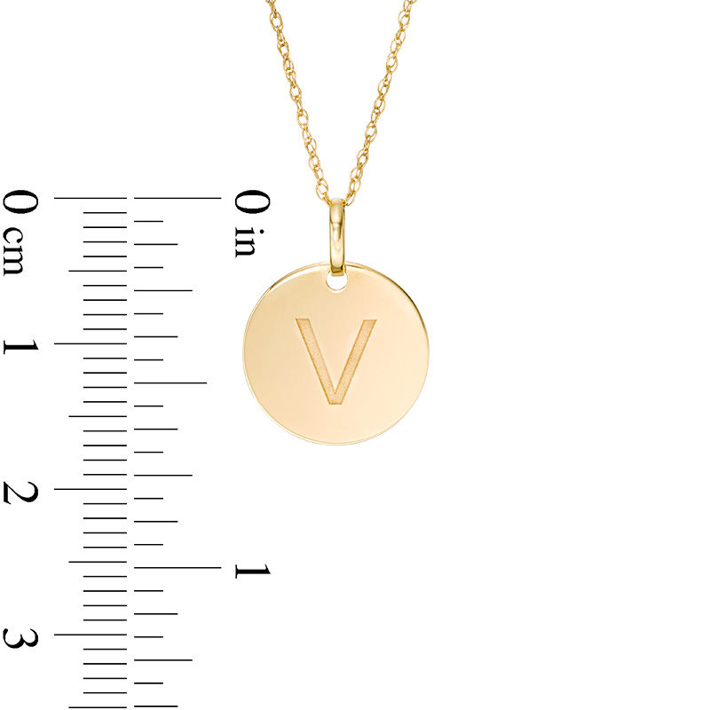 Small Disc Uppercase "V" Pendant in 10K Gold