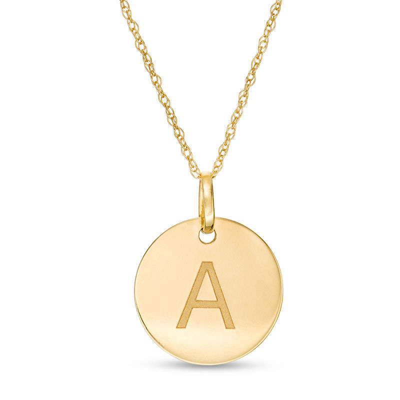 Small Disc Uppercase "A" Pendant in 10K Gold