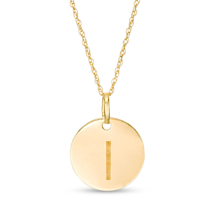 Small Disc Uppercase "I" Pendant in 10K Gold