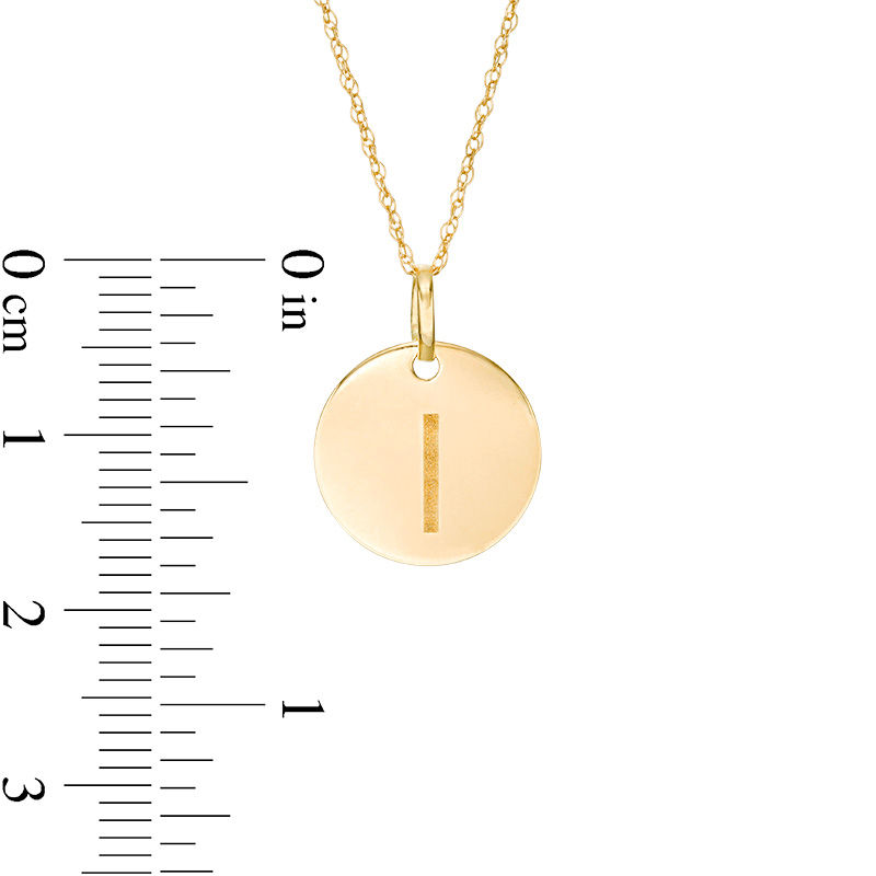 Small Disc Uppercase "I" Pendant in 10K Gold