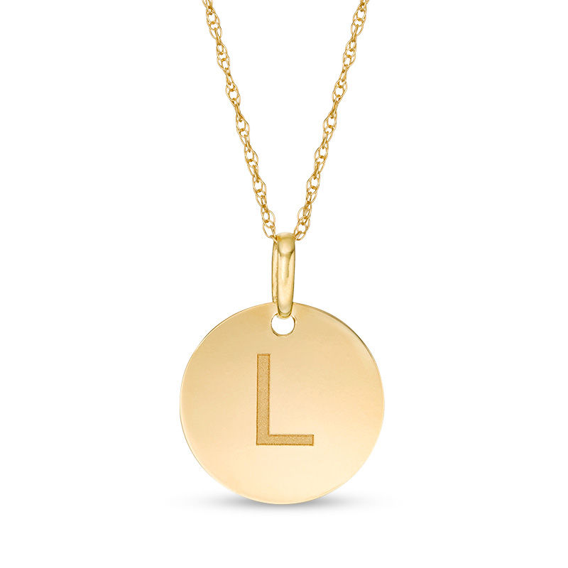 Small Disc Uppercase "L" Pendant in 10K Gold