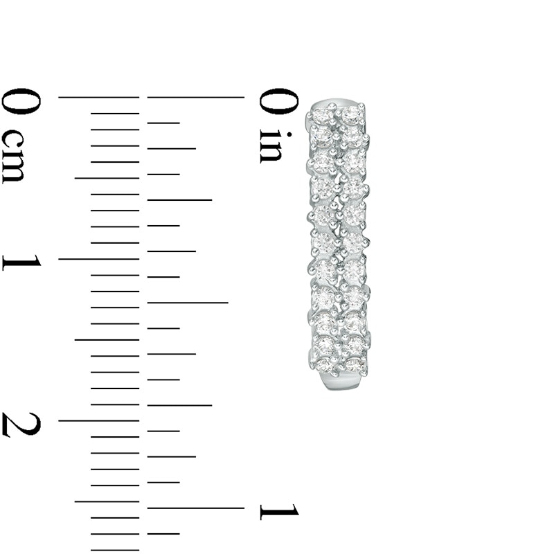 Main Image 2 of 1/2 CT. T.W. Diamond Double Row Hoop Earrings in 10K White Gold