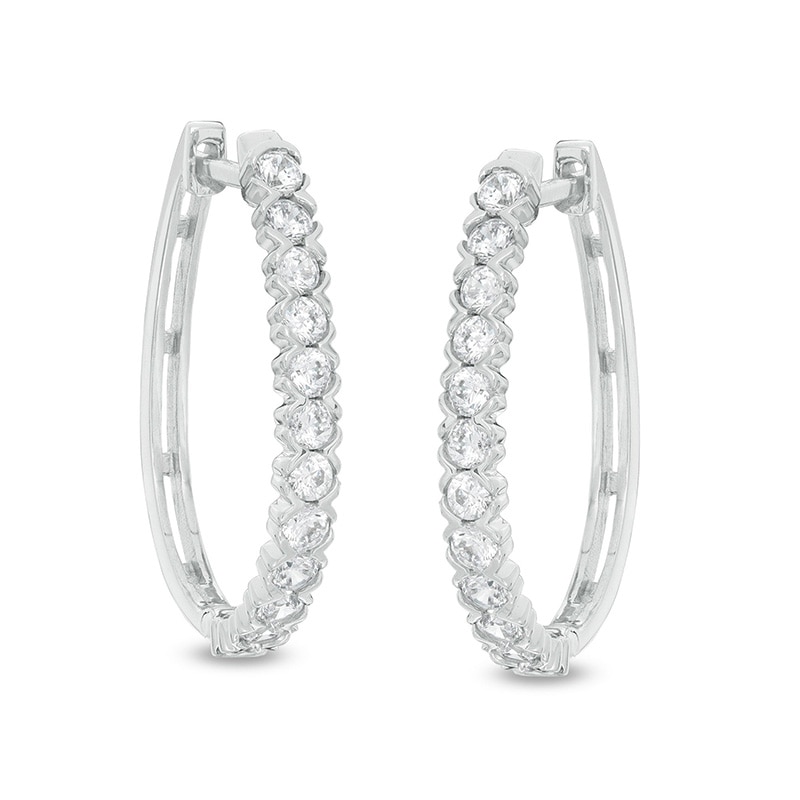 1 CT. T.W. Diamond Channel Hoop Earrings in 10K White Gold