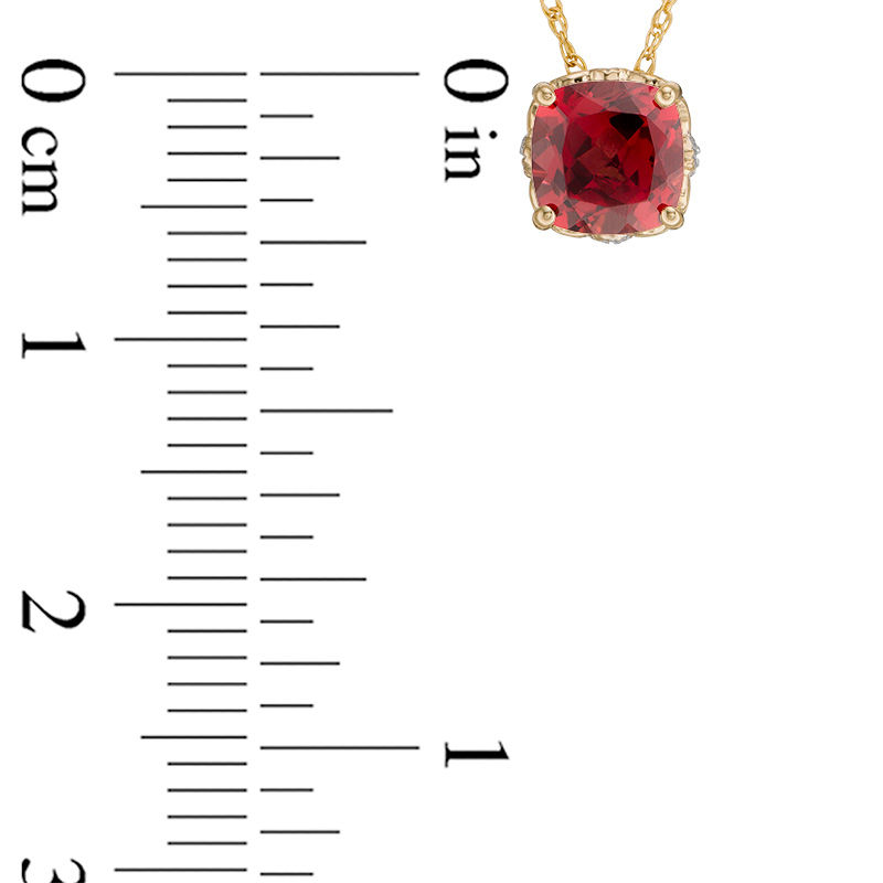 6.0mm Cushion-Cut Garnet and Diamond Accent Filigree Vintage-Style Pendant in 10K Gold