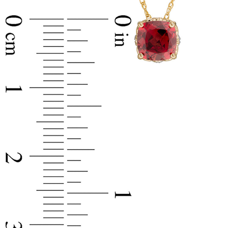 Main Image 2 of 6.0mm Cushion-Cut Garnet and Diamond Accent Filigree Vintage-Style Pendant in 10K Gold
