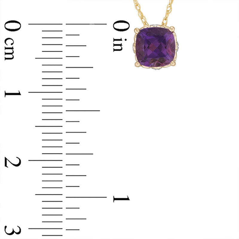 6.0mm Cushion-Cut Amethyst and Diamond Accent Filigree Vintage-Style Pendant in 10K Gold