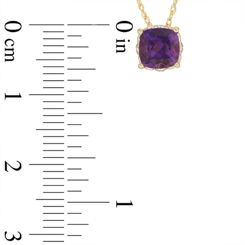 Main Image 2 of 6.0mm Cushion-Cut Amethyst and Diamond Accent Filigree Vintage-Style Pendant in 10K Gold