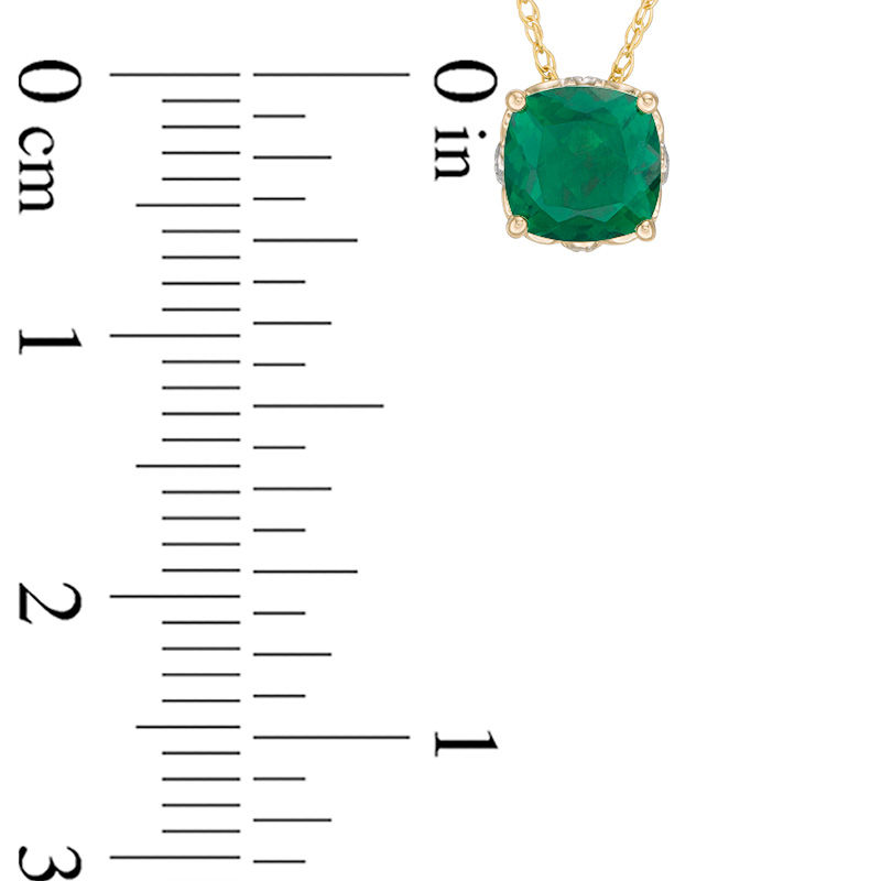 Main Image 2 of 6.0mm Cushion-Cut Lab-Created Emerald and Diamond Accent Filigree Vintage-Style Pendant in 10K Gold