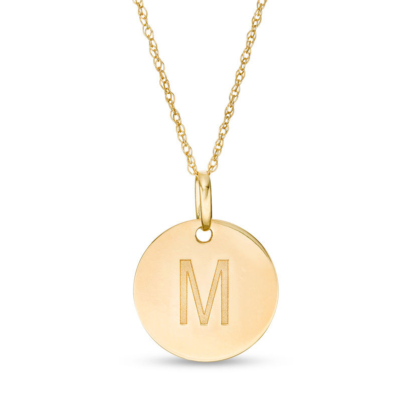 Small Disc Uppercase "M" Pendant in 10K Gold
