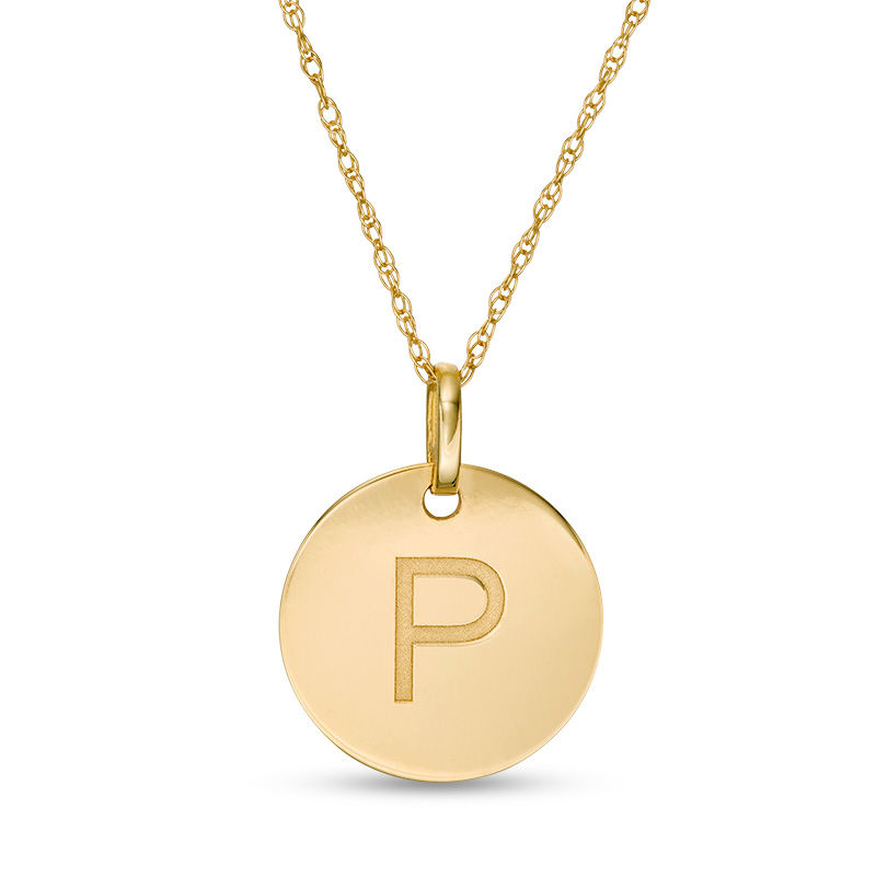 Small Disc Uppercase "P" Pendant in 10K Gold