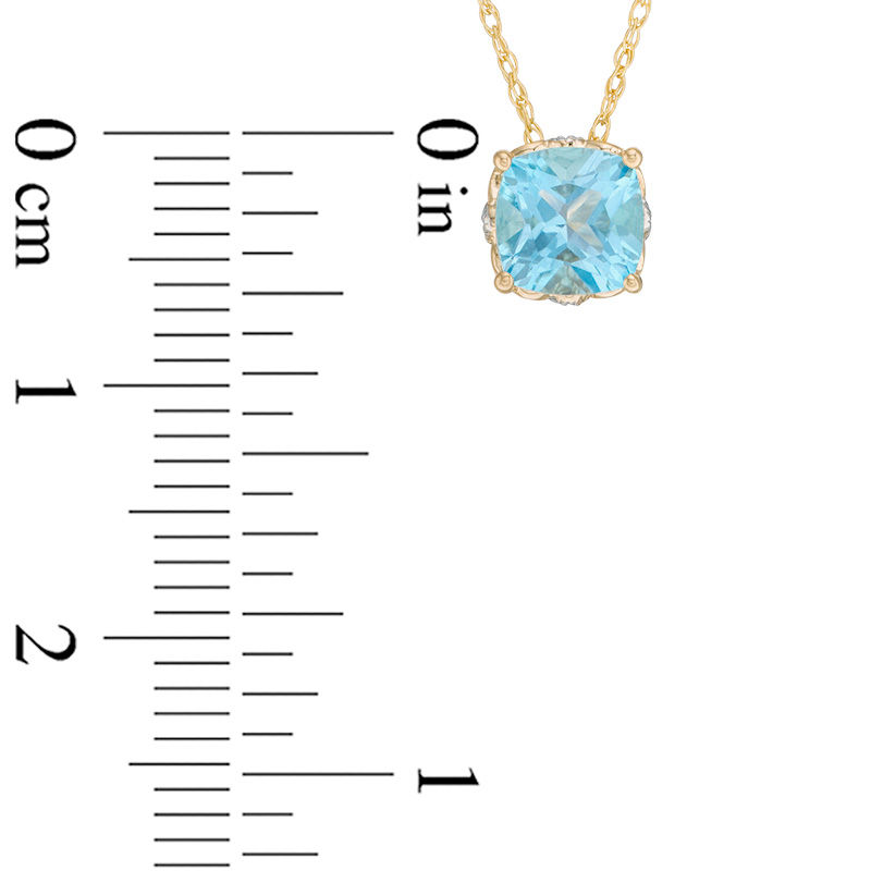 Main Image 2 of 6.0mm Cushion-Cut Swiss Blue Topaz and Diamond Accent Filigree Vintage-Style Pendant in 10K Gold