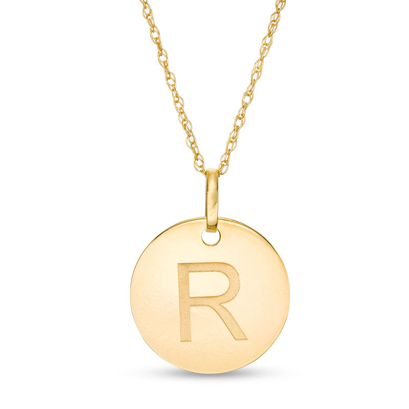 Main Image 1 of Small Disc Uppercase &quot;R&quot; Pendant in 10K Gold