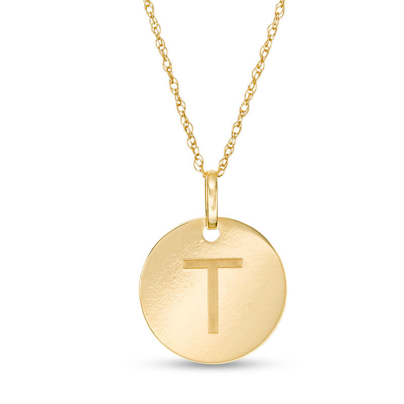 Small Disc Uppercase "T" Pendant in 10K Gold