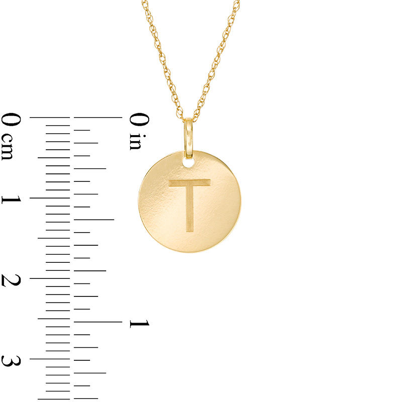 Main Image 2 of Small Disc Uppercase "T" Pendant in 10K Gold