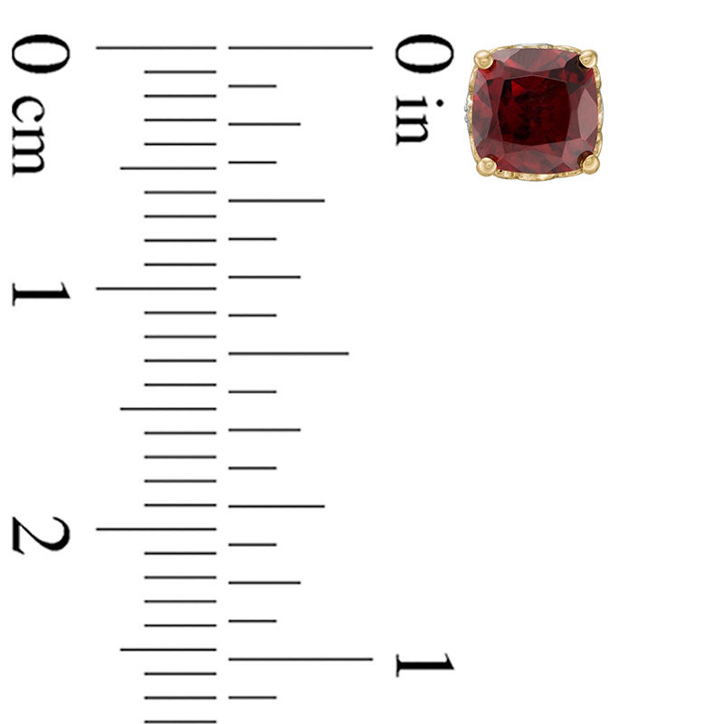 Main Image 2 of 5.0mm Cushion-Cut Garnet and Diamond Accent Filigree Vintage-Style Stud Earrings in 10K Gold