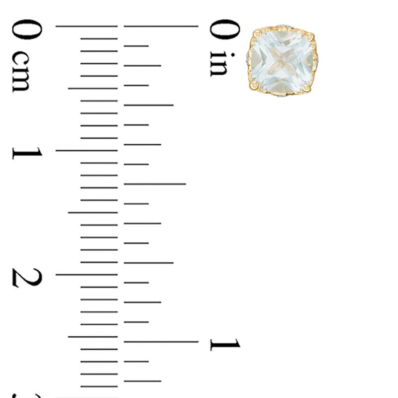 Main Image 2 of 5.0mm Cushion-Cut Aquamarine and Diamond Accent Filigree Vintage-Style Stud Earrings in 10K Gold
