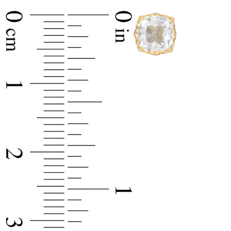 Main Image 2 of 5.0mm Cushion-Cut White Topaz and Diamond Accent Filigree Vintage-Style Stud Earrings in 10K Gold