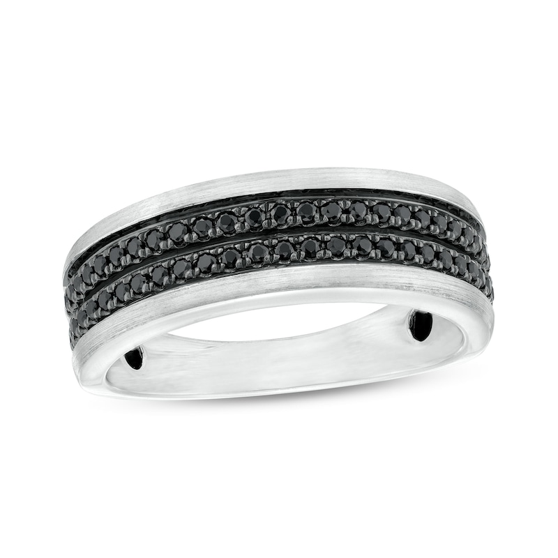 Main Image 1 of Men's 1/3 CT. T.W. Black Diamond Double Row Wedding Band in 10K White Gold