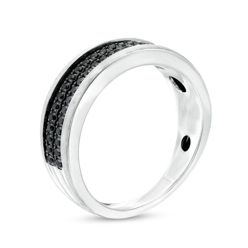 Main Image 3 of Men's 1/3 CT. T.W. Black Diamond Double Row Wedding Band in 10K White Gold