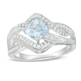 6.0mm Cushion-Cut Sky Blue Topaz and Lab-Created White Sapphire Bypass Ring in Sterling Silver