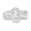 Thumbnail Image 3 of 6.0mm Cushion-Shaped Sky Blue Topaz and Lab-Created White Sapphire Bypass Ring in Sterling Silver