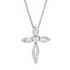 Thumbnail Image 0 of 4.0mm Heart-Shaped Aquamarine and Lab-Created White Sapphire Pointed Loop Cross Pendant in Sterling Silver