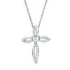 Thumbnail Image 1 of 4.0mm Heart-Shaped Aquamarine and Lab-Created White Sapphire Pointed Loop Cross Pendant in Sterling Silver
