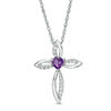 Thumbnail Image 1 of 4.0mm Heart-Shaped Amethyst and Lab-Created White Sapphire Pointed Loop Cross Pendant in Sterling Silver