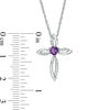 Thumbnail Image 2 of 4.0mm Heart-Shaped Amethyst and Lab-Created White Sapphire Pointed Loop Cross Pendant in Sterling Silver