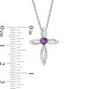 Thumbnail Image 1 of 4.0mm Heart-Shaped Amethyst and Lab-Created White Sapphire Pointed Loop Cross Pendant in Sterling Silver