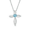 Thumbnail Image 0 of 4.0mm Heart-Shaped Swiss Blue Topaz and Lab-Created White Sapphire Pointed Loop Cross Pendant in Sterling Silver
